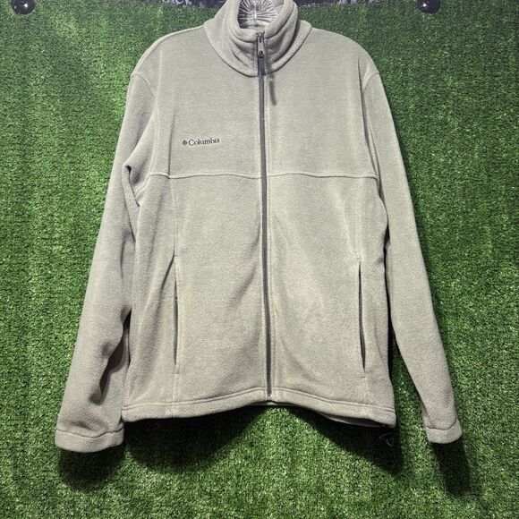 Columbia Fleece Green/Tan Full Zip Lightweight Jacket Men’s S - Picture 1 of 6